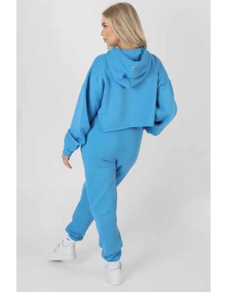 Oversized Cropped Sweat Hoodie Blue