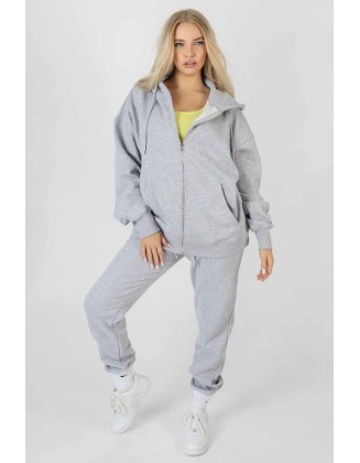 Oversized Zip Through Hoodie Grey Marl
