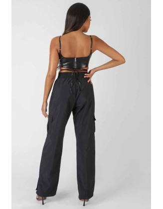 Pu Square Neck Wrap Bralet Black