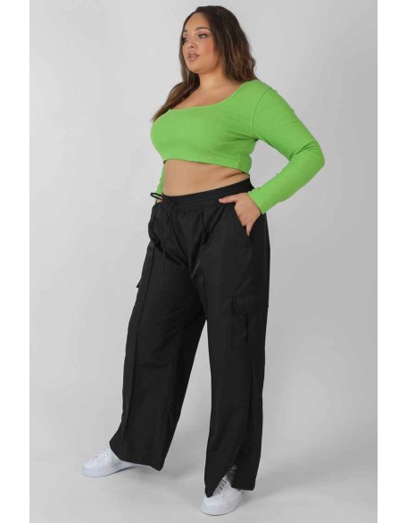 Curve Split Black Hem Cargo Trousers Black