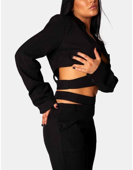 Wrap Front Cropped Blazer Black
