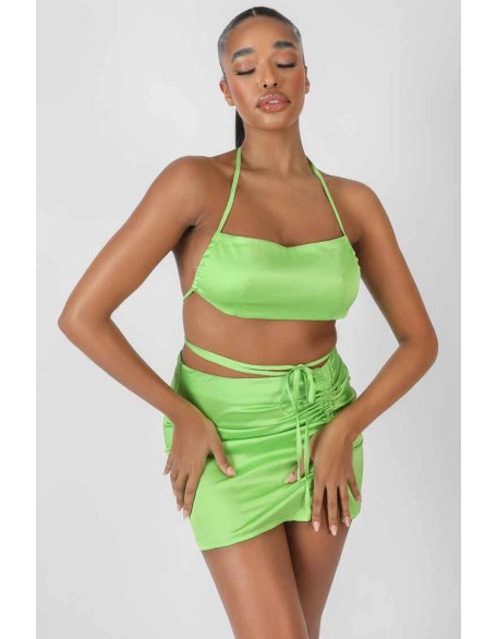 Satin Ruched Side Bralet Green