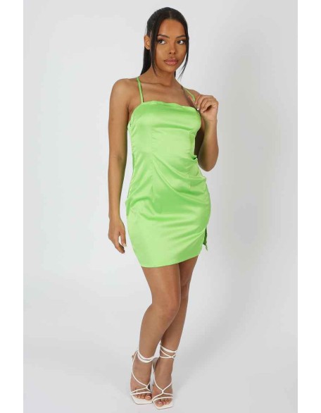 Ruched Satin Cami Dress Green