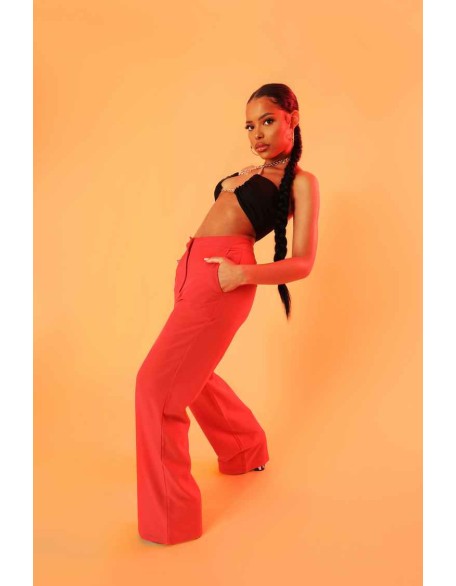 High Waisted Straight Leg Trousers Coral