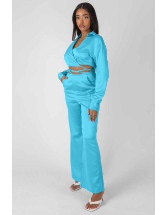 Strappy Waist Striaght Leg Trouser Blue