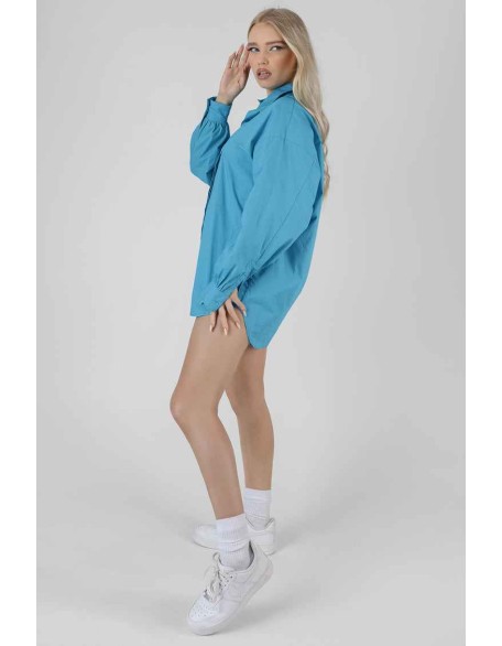 Kaiia Print Oversized Poplin Shirt Blue