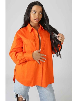 Oversized Pocket Poplin Shirt Orange