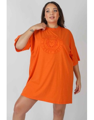 Curve Manhattan Embroidered Oversized T-Shirt Dress Orange