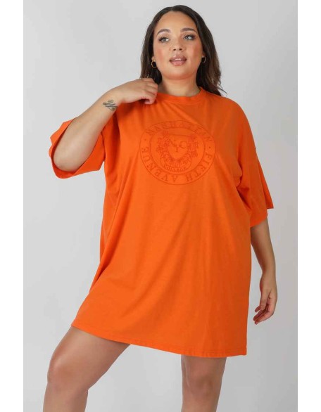 Curve Manhattan Embroidered Oversized T-Shirt Dress Orange