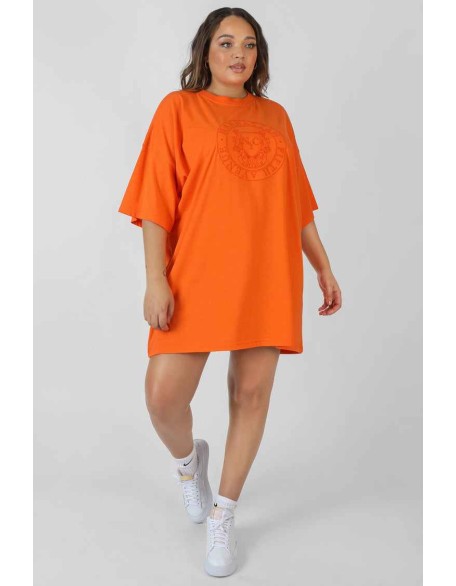 Curve Manhattan Embroidered Oversized T-Shirt Dress Orange