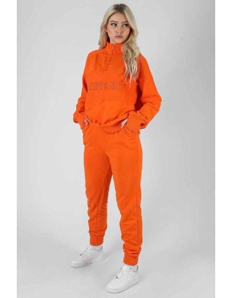 Universal Reverse Panel Half Zip Pullover Sweatshirt Orange