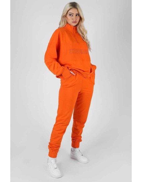 Universal Reverse Panel Half Zip Pullover Sweatshirt Orange