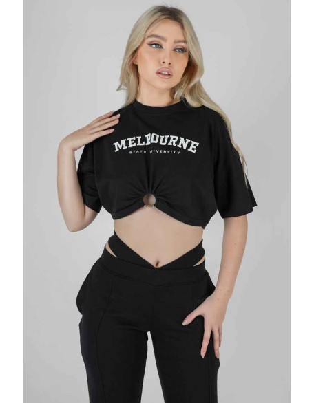 Melbourne Bull Ring Hem Cropped T-Shirt Black