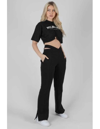 Strappy Waist Straight Leg Joggers Black