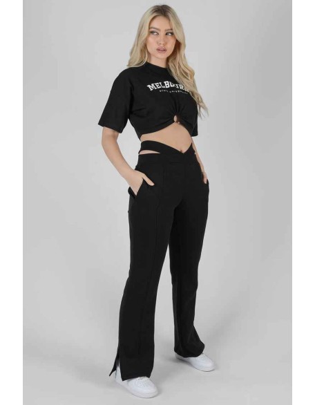 Strappy Waist Straight Leg Joggers Black