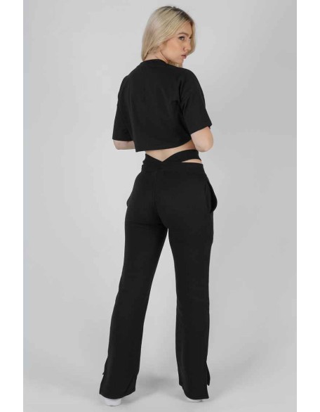 Strappy Waist Straight Leg Joggers Black