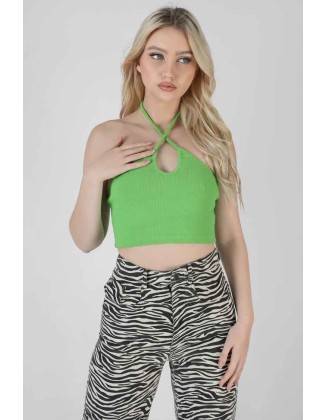 Keyhole Strappy Crop Top Green
