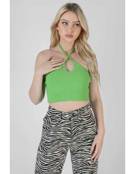 Keyhole Strappy Crop Top Green