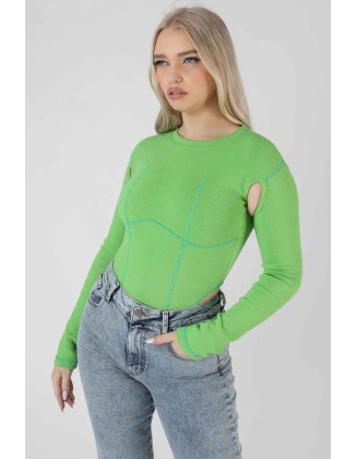 Contrast Stitch Bodysuit Green