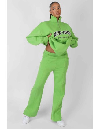 New York Split Hem Straight Joggers Green