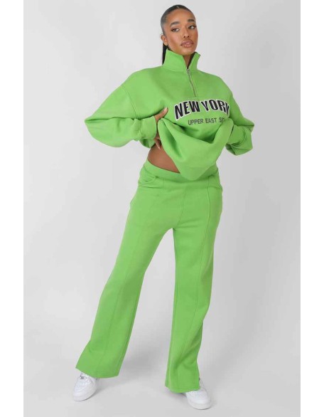New York Split Hem Straight Joggers Green