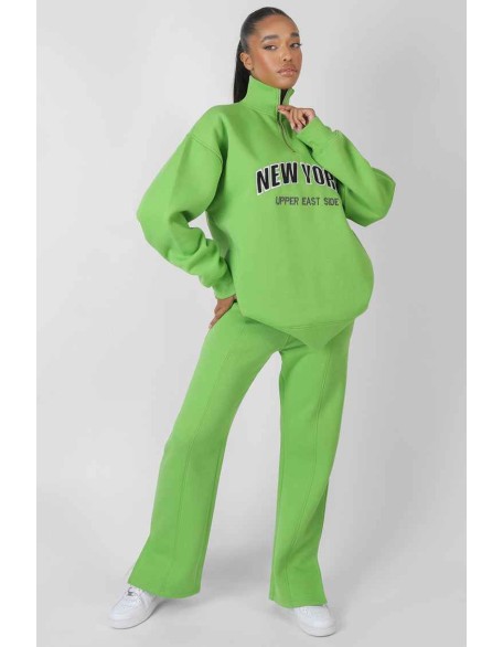 New York Split Hem Straight Joggers Green