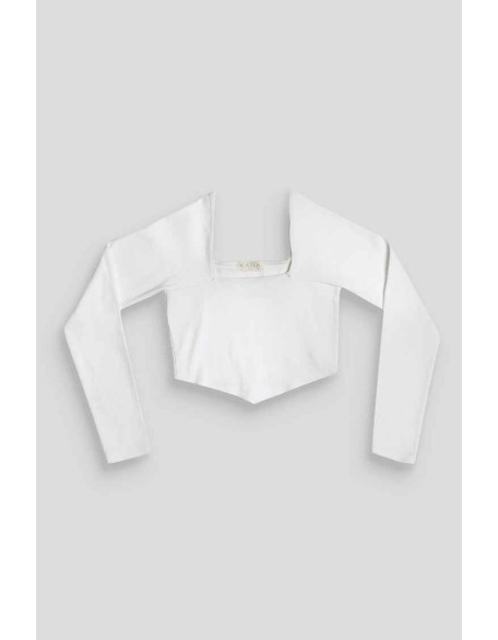 Long Sleeve Hankey Crop Top White