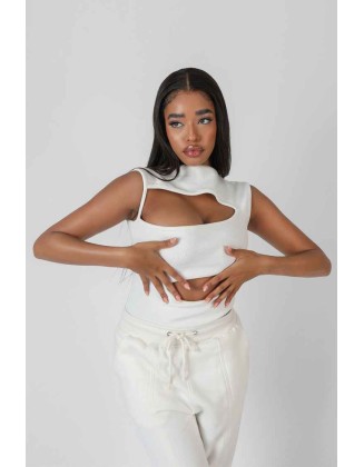 Asymmetric Cut Away Bodysuit White