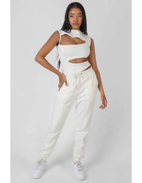Asymmetric Cut Away Bodysuit White