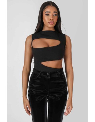 Asymmetric Cut Away Bodysuit Black