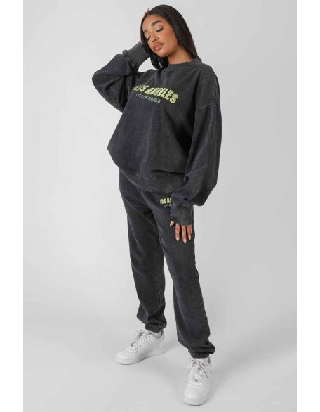 Los Angeles Acid Wash Oversized Sweatshirt Grey