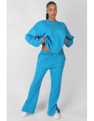Kaiia Tonal Embroidered Joggers Blue