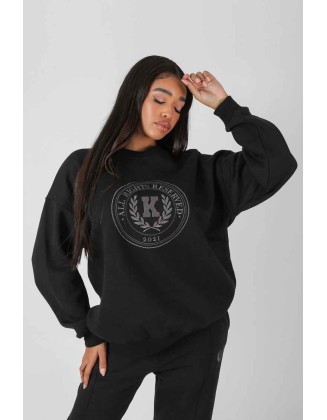 Kaiia Oversized Tonal Embroidered Sweatshirt Black