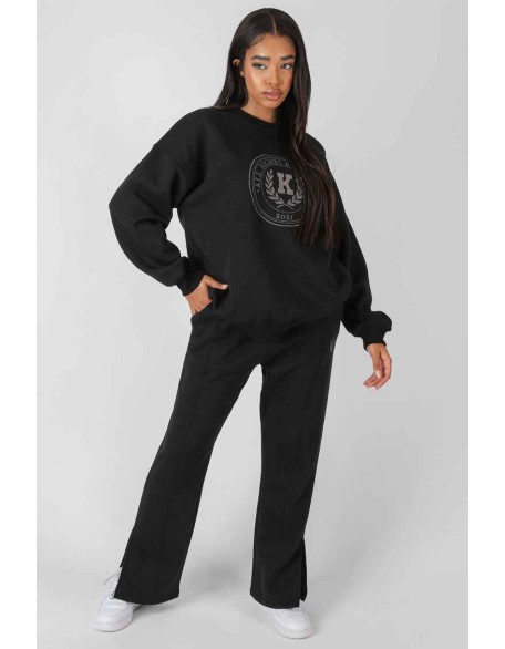 Kaiia Oversized Tonal Embroidered Sweatshirt Black