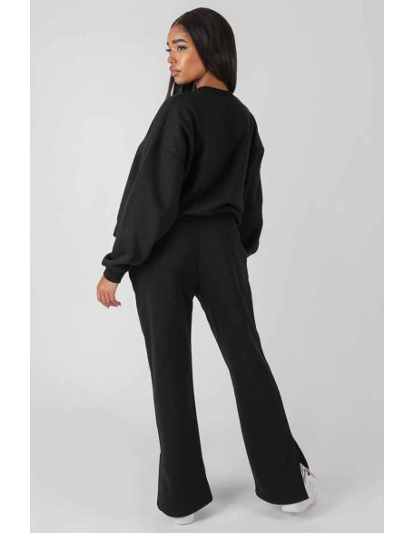 Kaiia Oversized Tonal Embroidered Sweatshirt Black