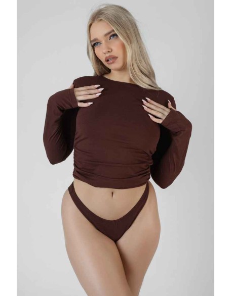 Ruched Side Lounge Top Chocolate