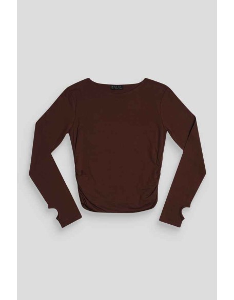 Curve Ruched Side Lounge Top Chocolate
