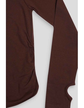 Curve Ruched Side Lounge Top Chocolate