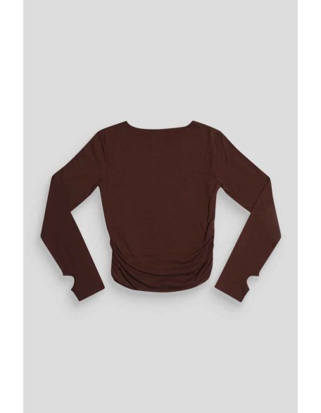 Curve Ruched Side Lounge Top Chocolate