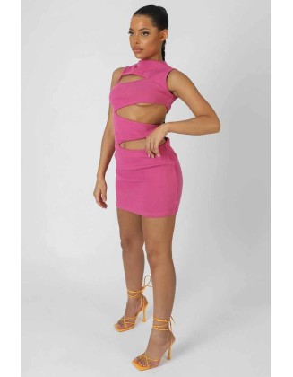 Asymmetric Cut Away Mini Dress Magenta