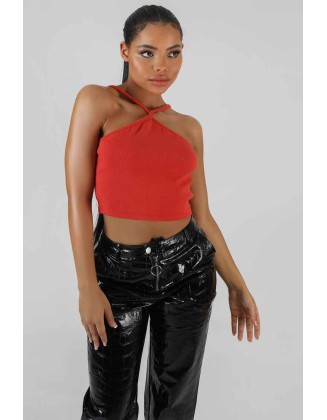 Halter Neck Strappy Crop Top Coral