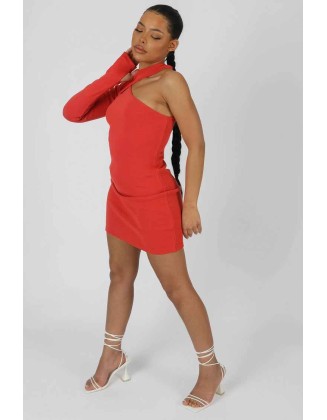 Asymmetric Layer Mini Dress Coral