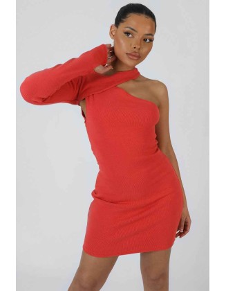 Asymmetric Layer Mini Dress Coral