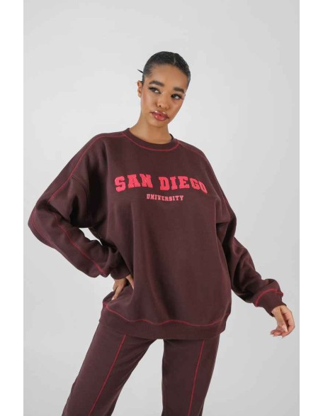 San Diego Contrast Stitch Sweatshirt Aubergine