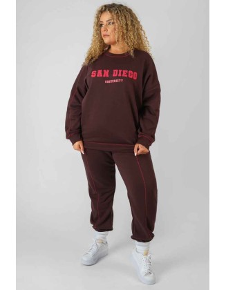 Curve Contrast Stitch 90'S Joggers Aubergine