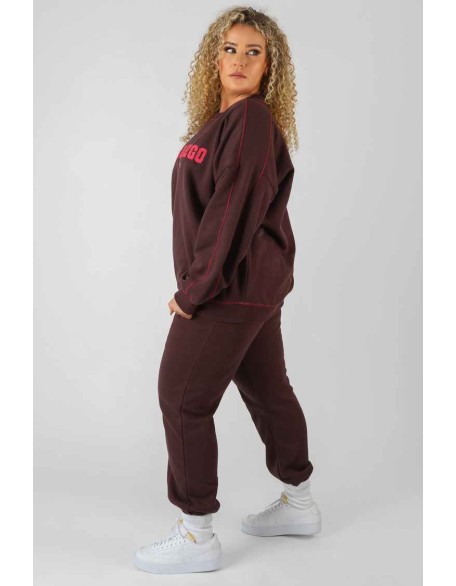Curve Contrast Stitch 90'S Joggers Aubergine