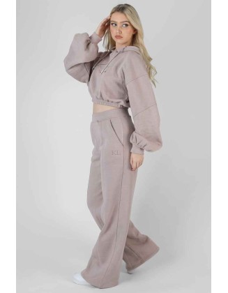Cropped Tonal Embroidery Hoodie Ash