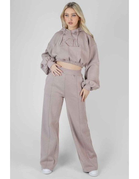 Cropped Tonal Embroidery Hoodie Ash