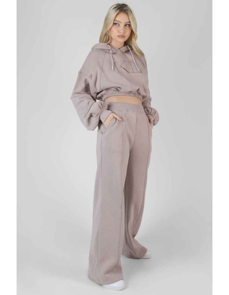 Cropped Tonal Embroidery Hoodie Ash