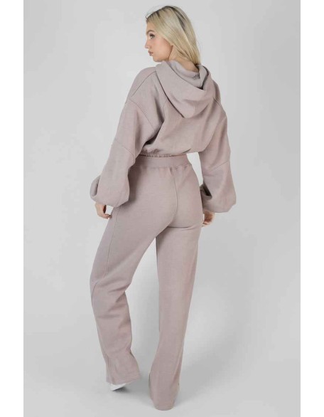Cropped Tonal Embroidery Hoodie Ash